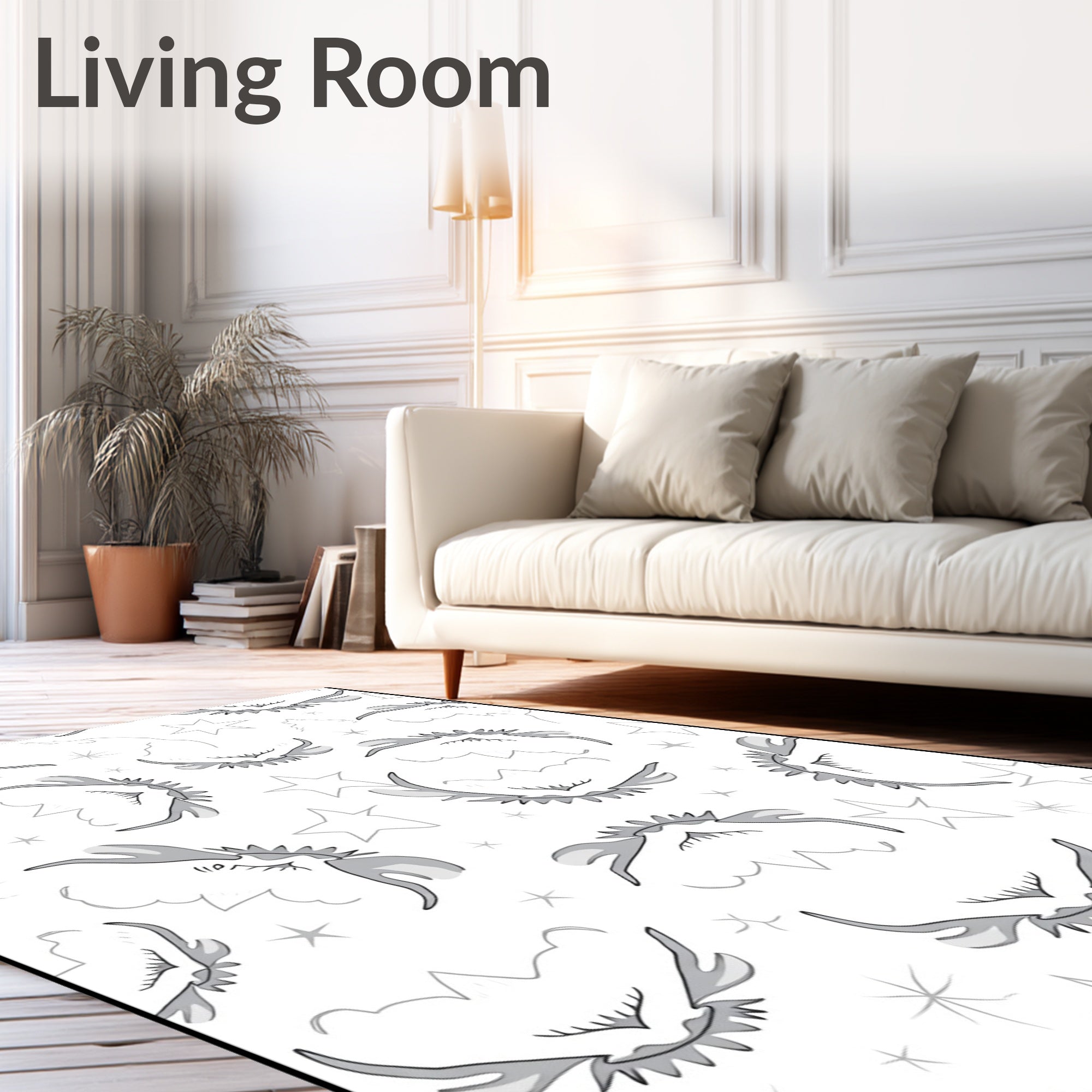 Whimsical Gray Winged Creatures Stars Rug