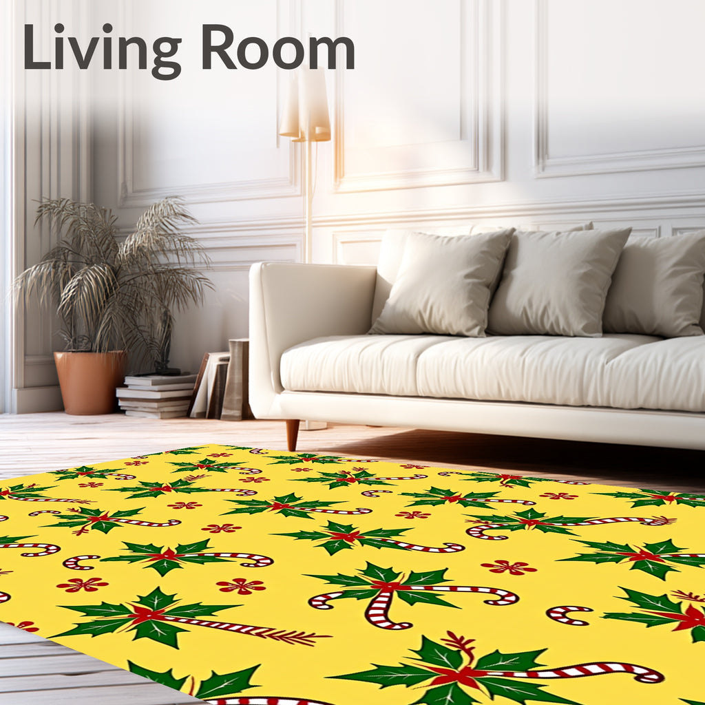 Christmas Candy Cane Holly Garland Rug