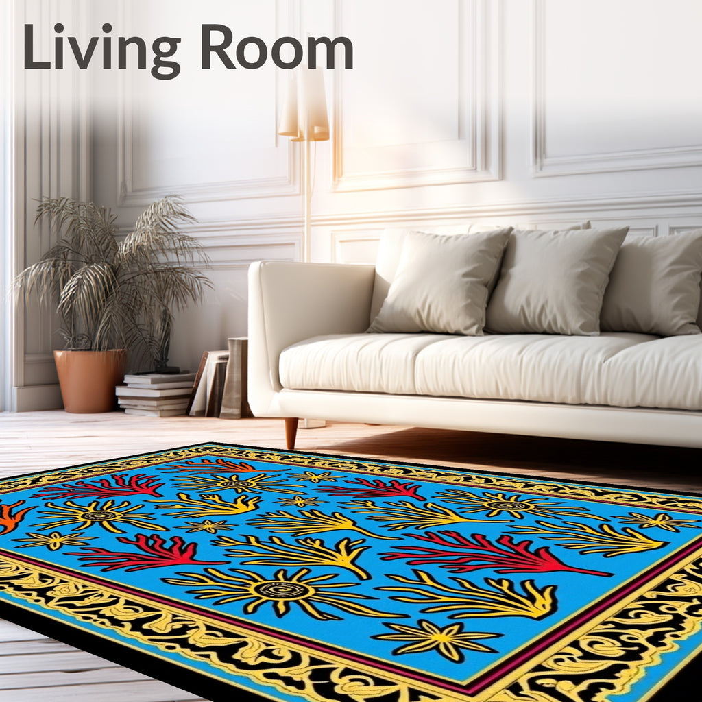 Bright Blue Sea Coral Garden Rug