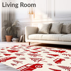 Red Retro Vehicle Tree Silhouette Rug