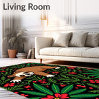 Whimsical Sloth Red Floral Foliage Rug