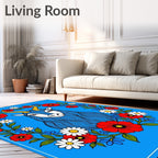 Bold Blue Goat Floral Crown Rug