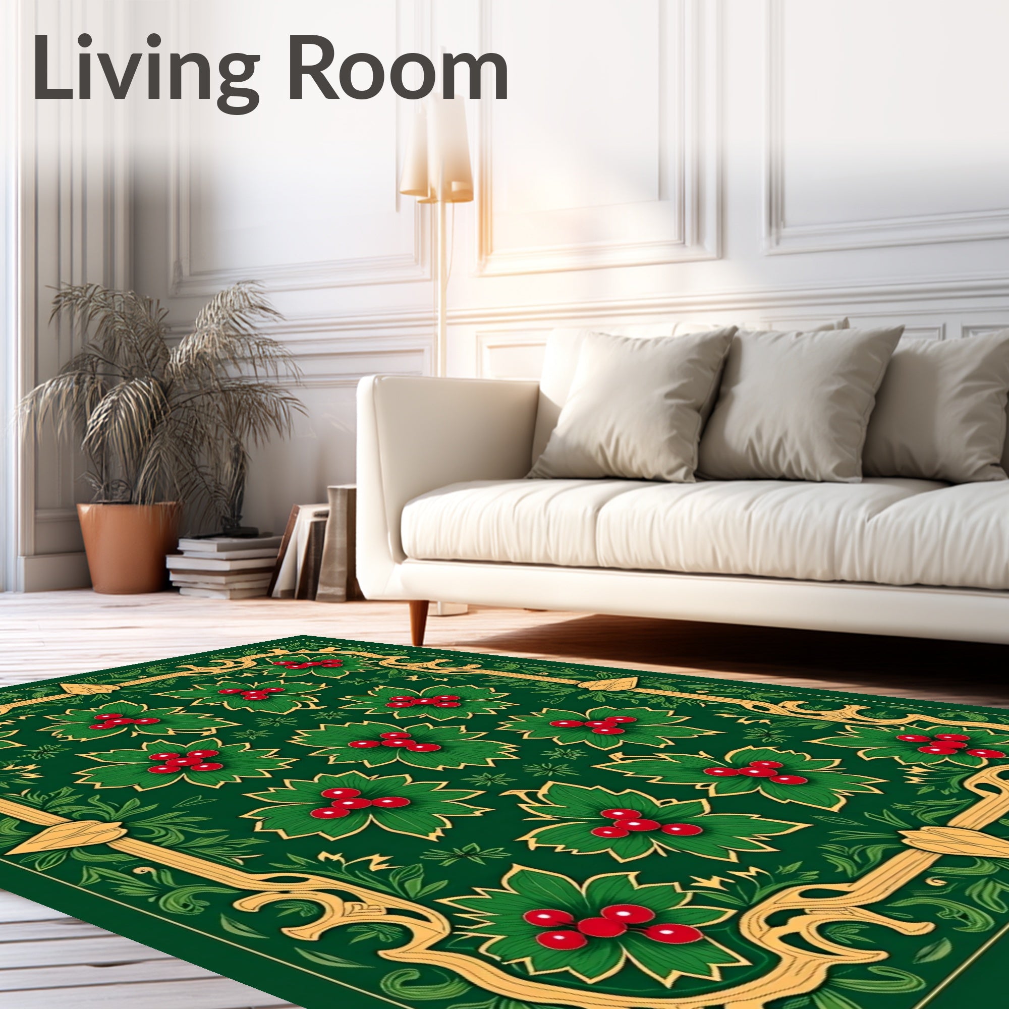Emerald Green Holly Berry Medallion Rug