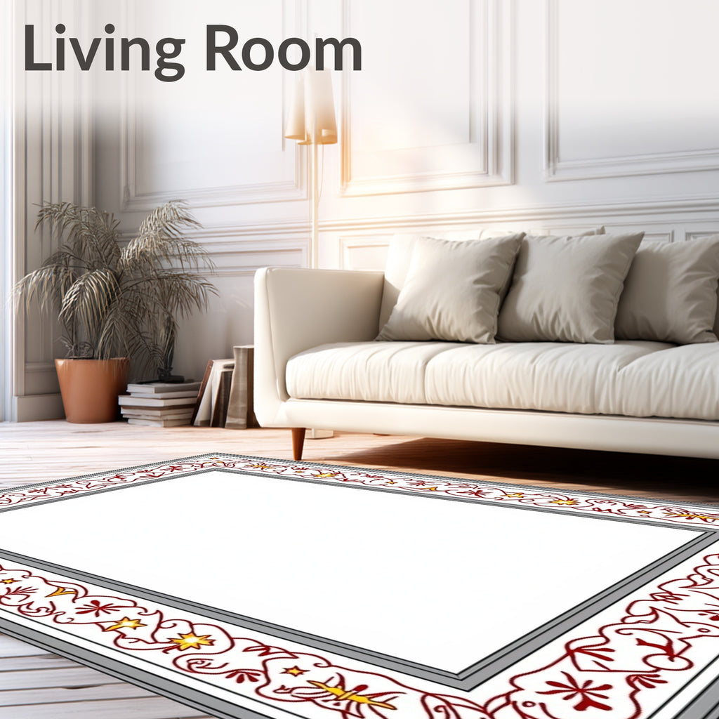 Crimson Golden Star Vine Border Rug