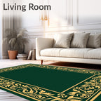 Gold Floral Border Emerald Green Rug
