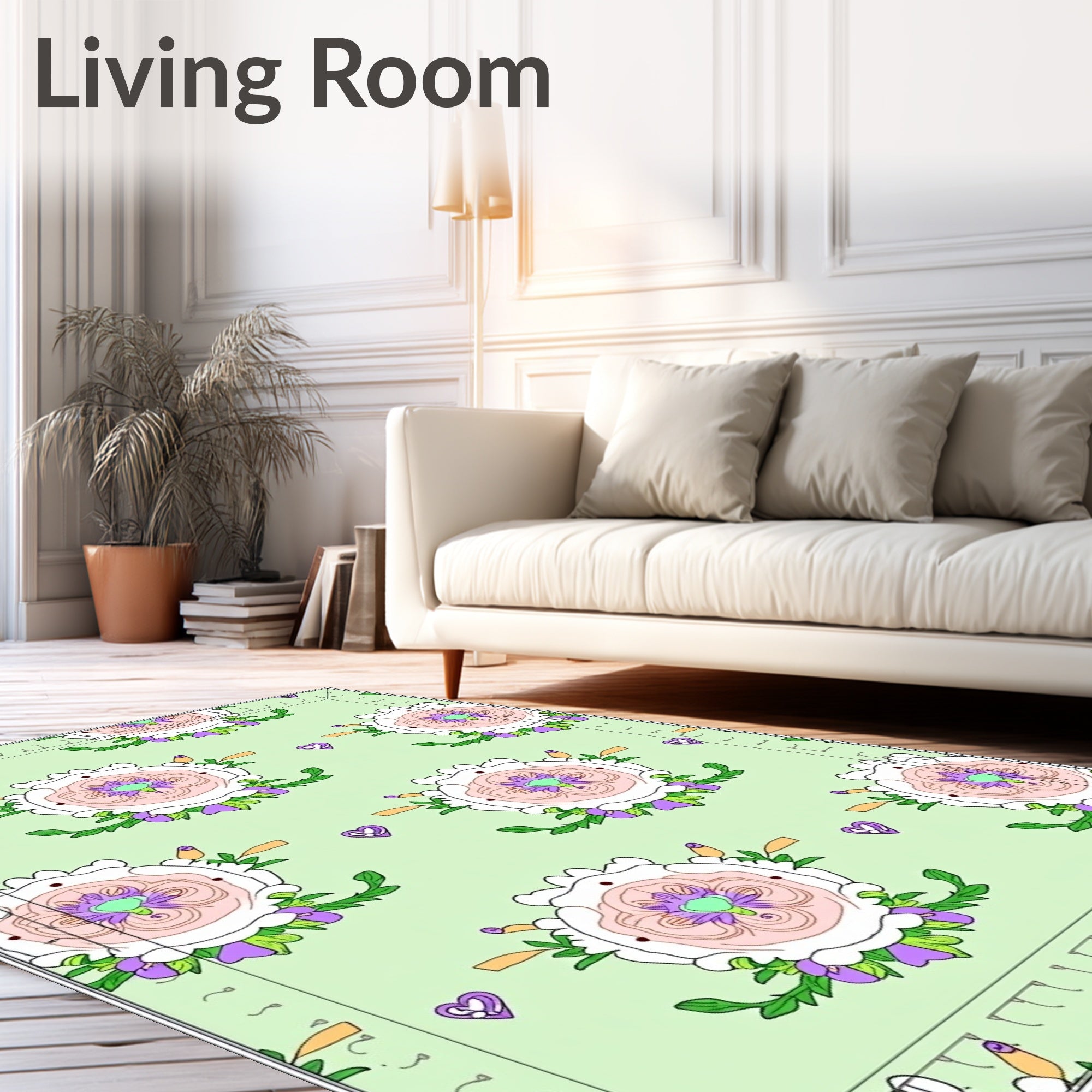 Pastel Rose Heart Garden Rug