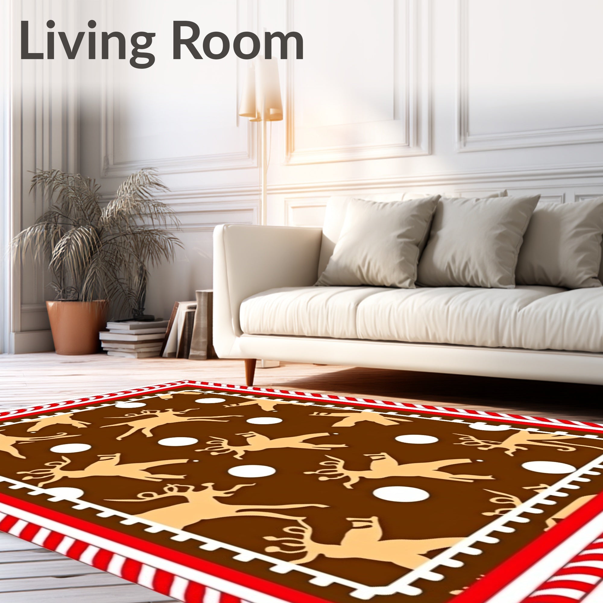 Brown Ginger Reindeer Snowflakes Rug