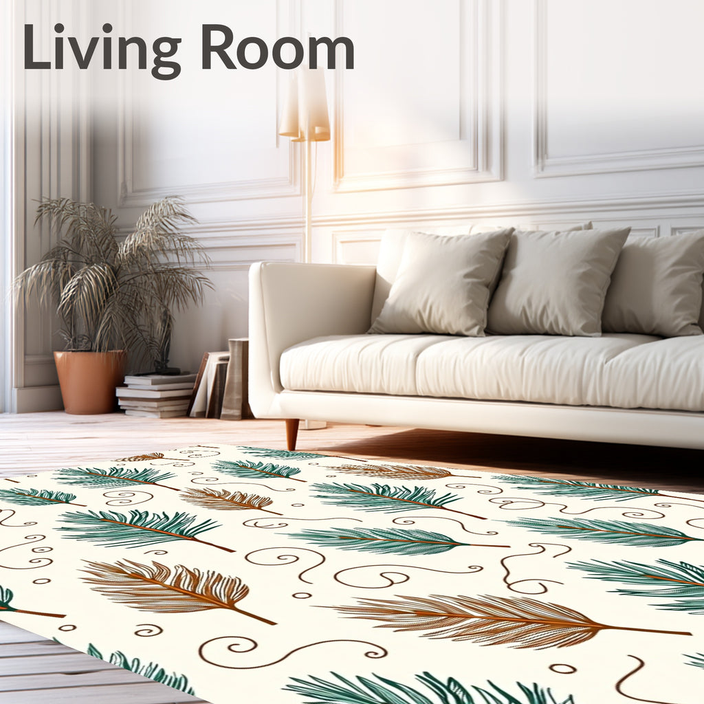Teal Brown Pine Needle Swirls Rug