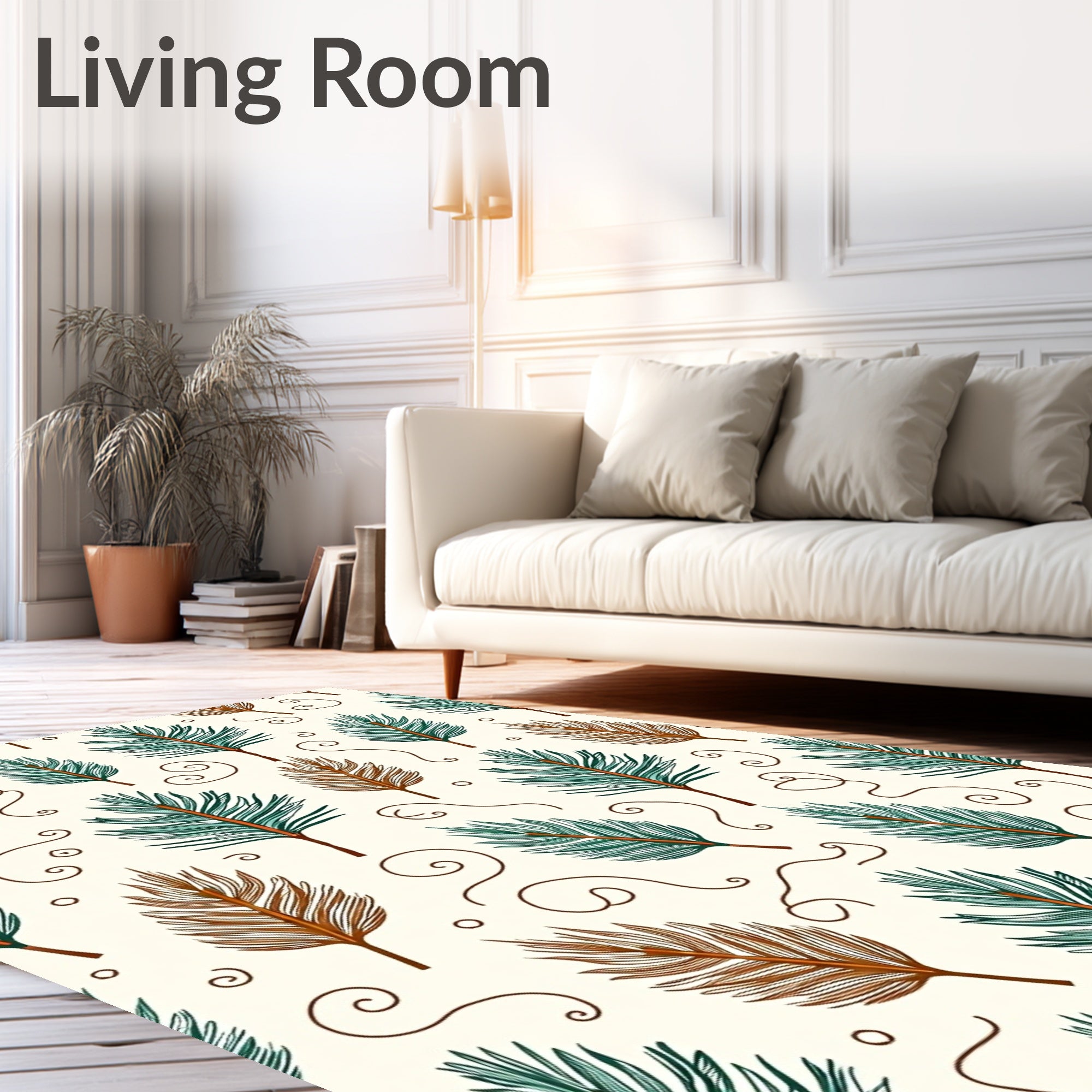 Teal Brown Pine Needle Swirls Rug