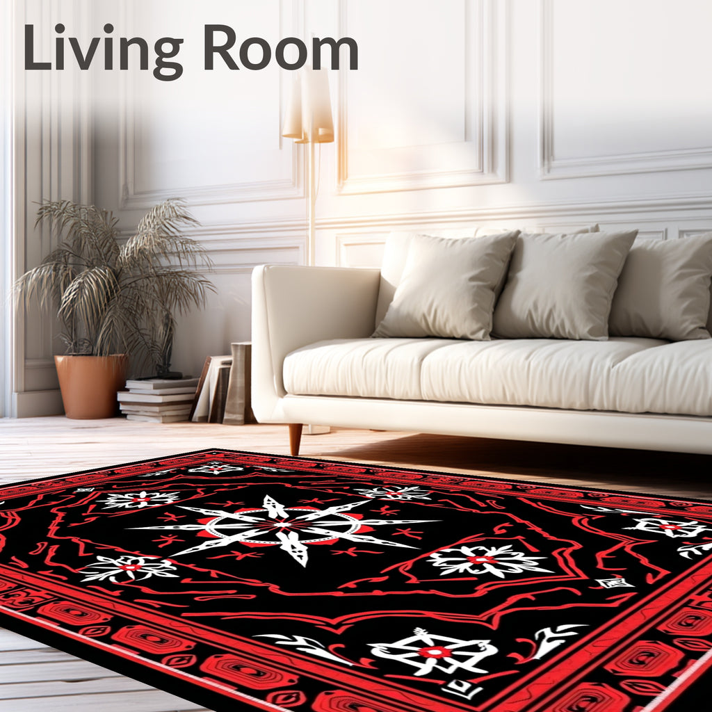 Cardinal Red Geometric Starburst Rug