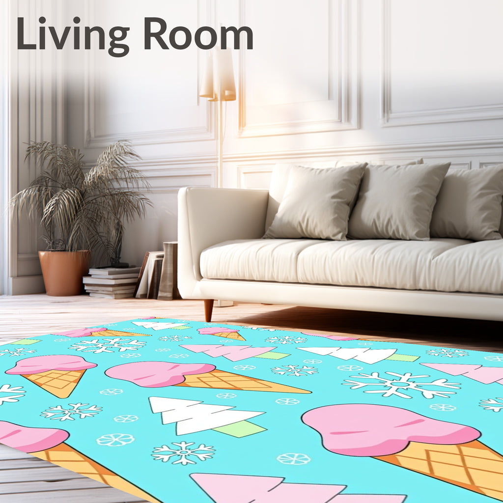 Pastel Pink Ice Cream Snowflakes Trees Rug