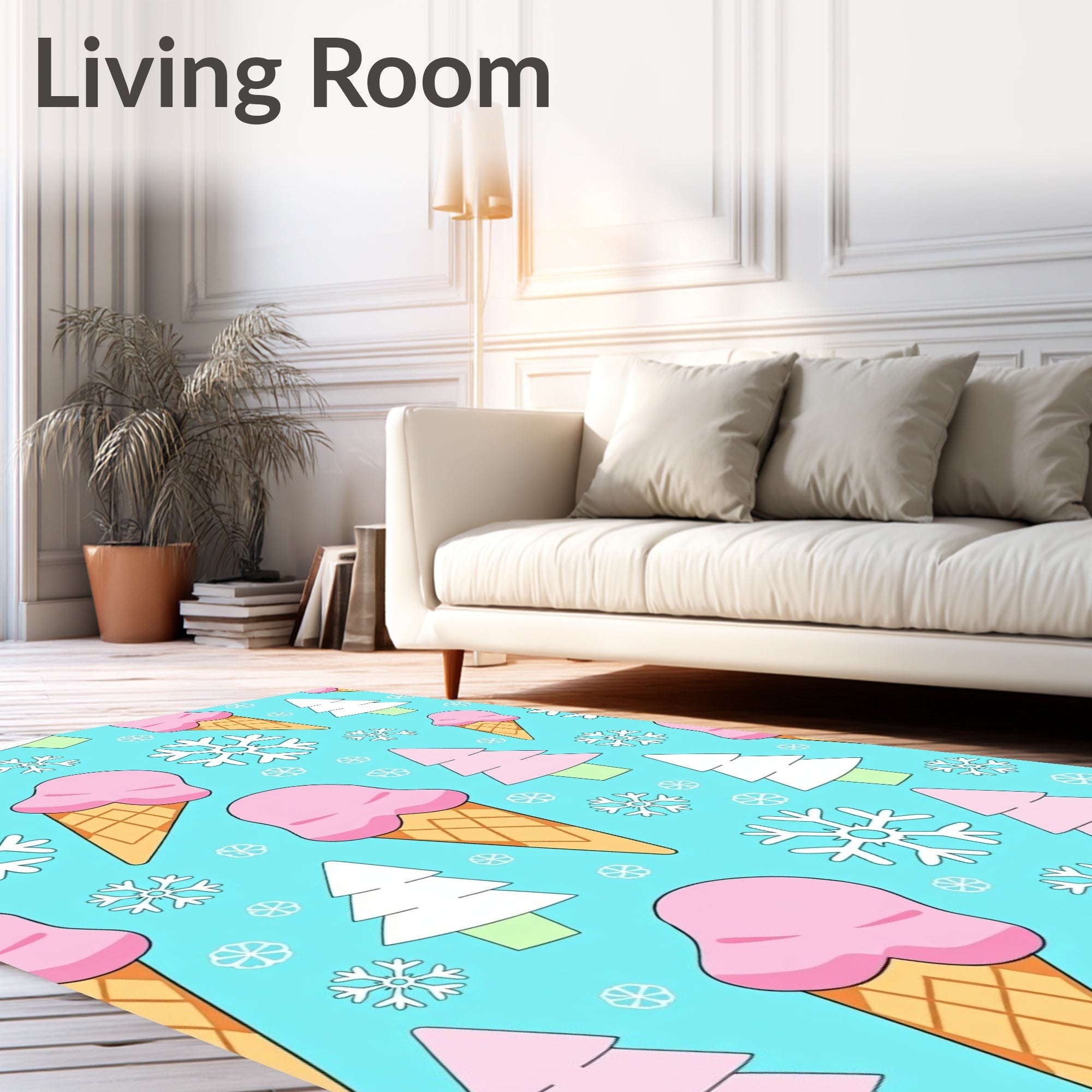 Pastel Pink Ice Cream Snowflakes Trees Rug