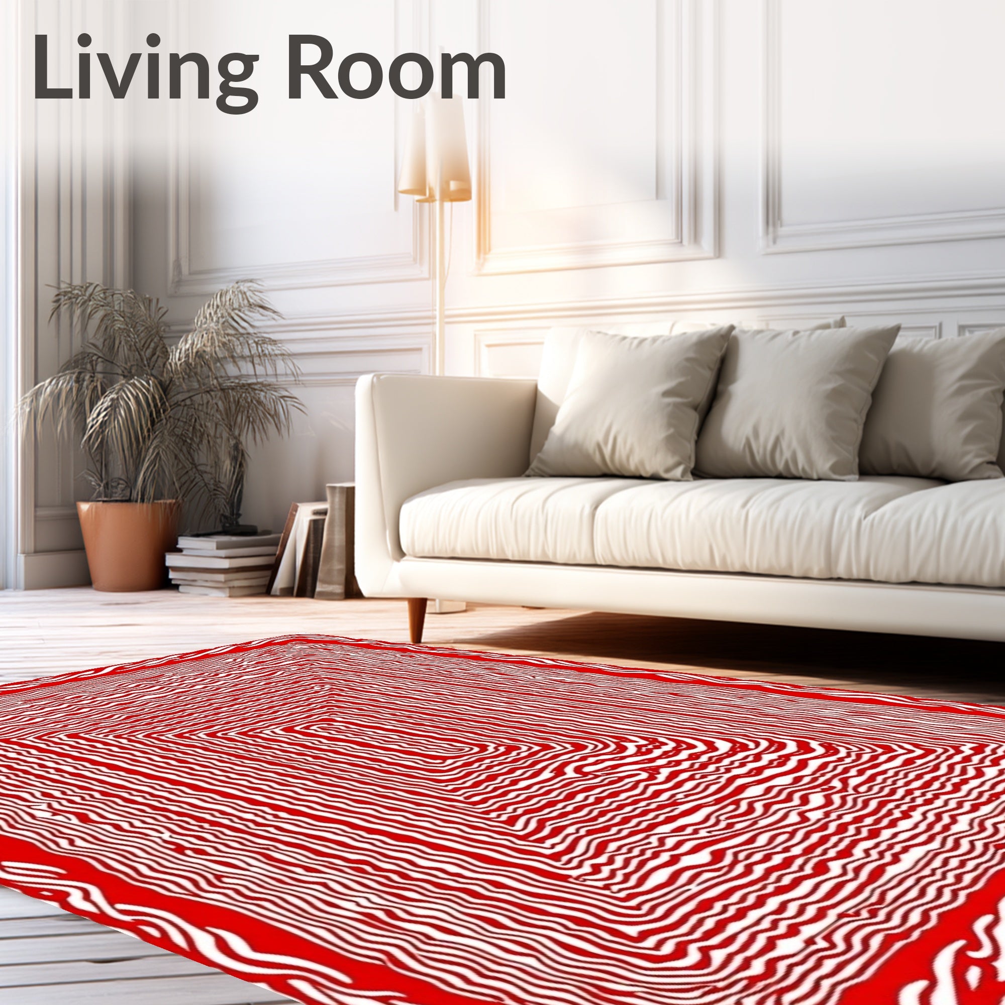 Bold Red Rectangular Waves Rug