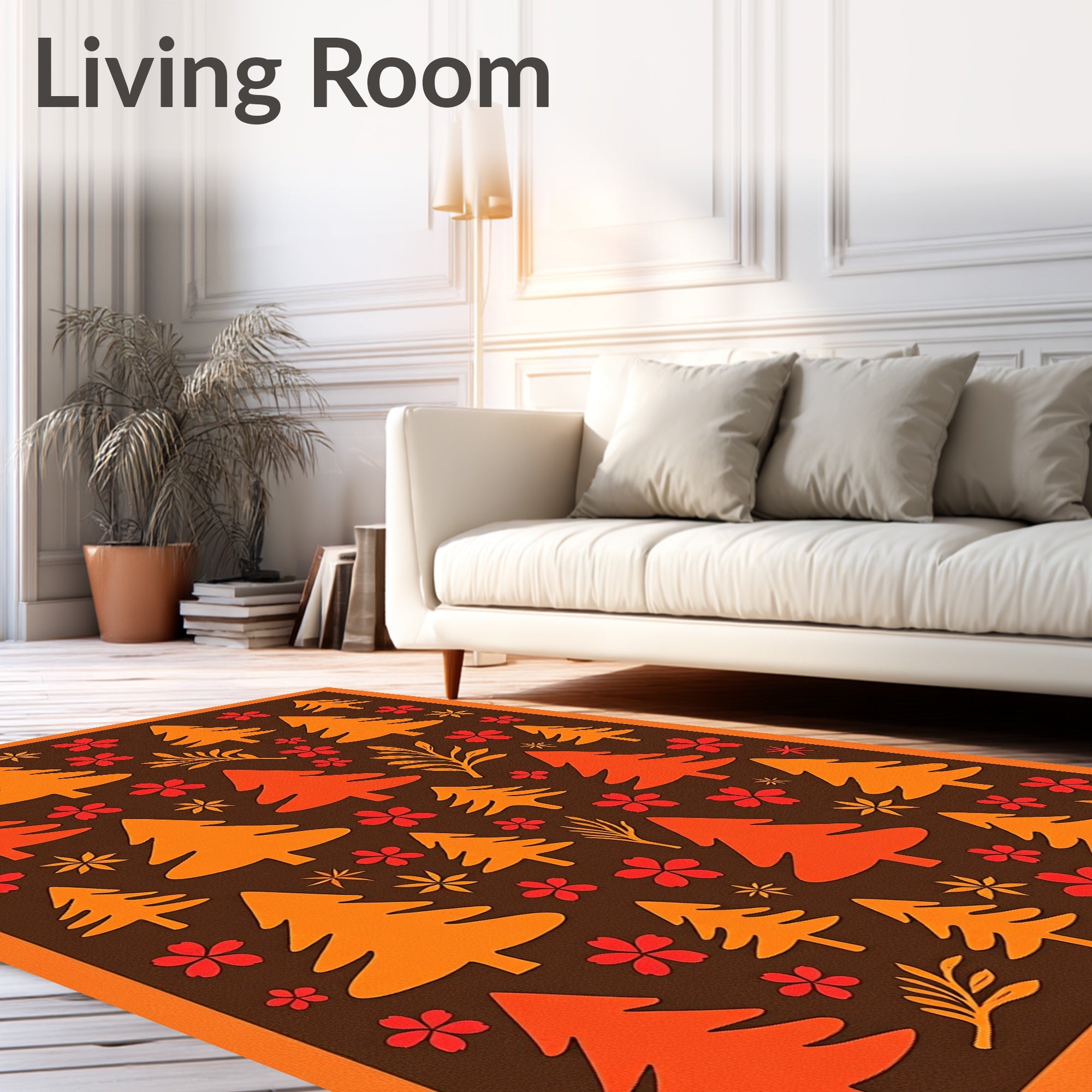 Autumn Forest Orange Pine Trees Rug