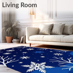 Deep Blue Winter Snowflake Tree Scene Rug