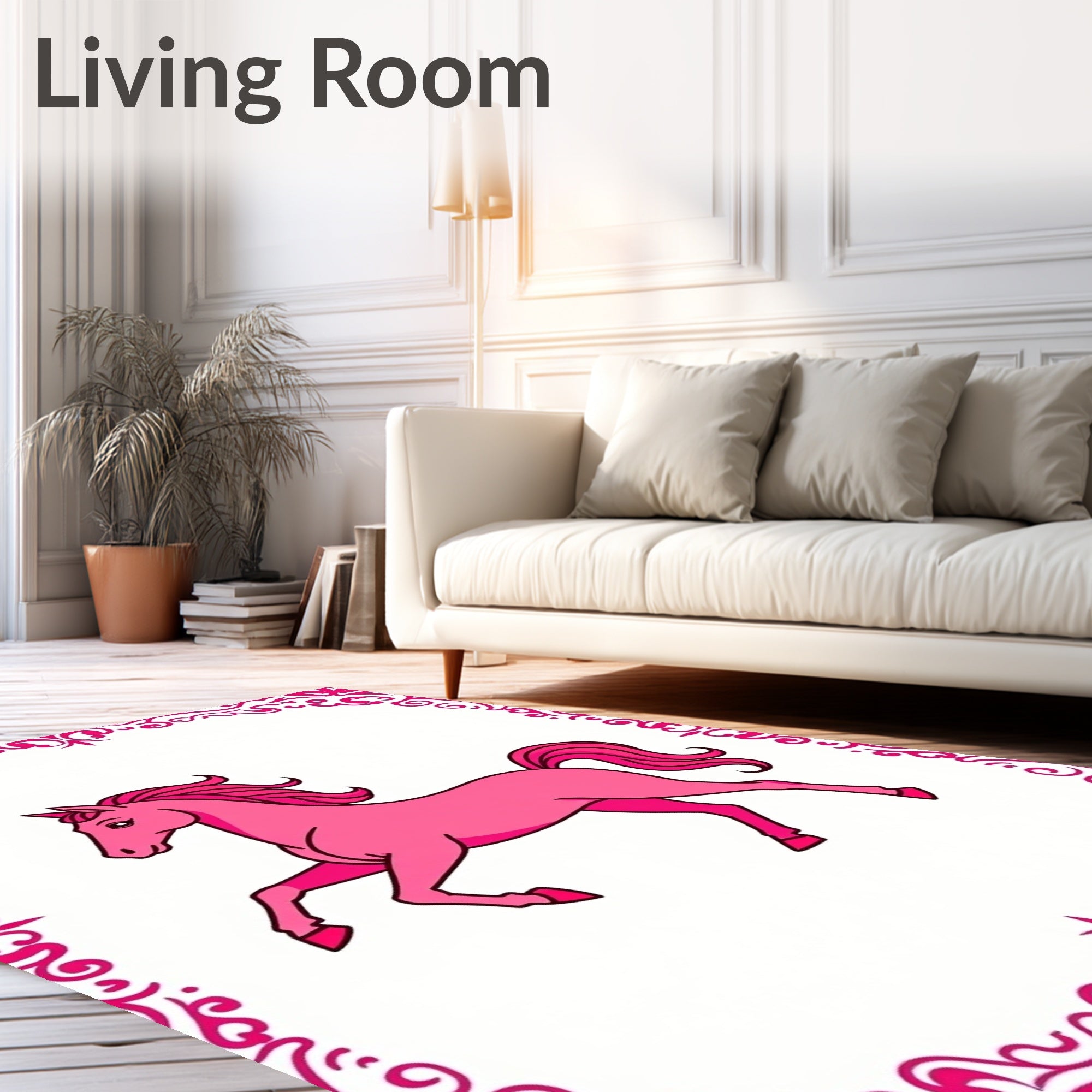 Pink Horse In Baroque Frame Rug