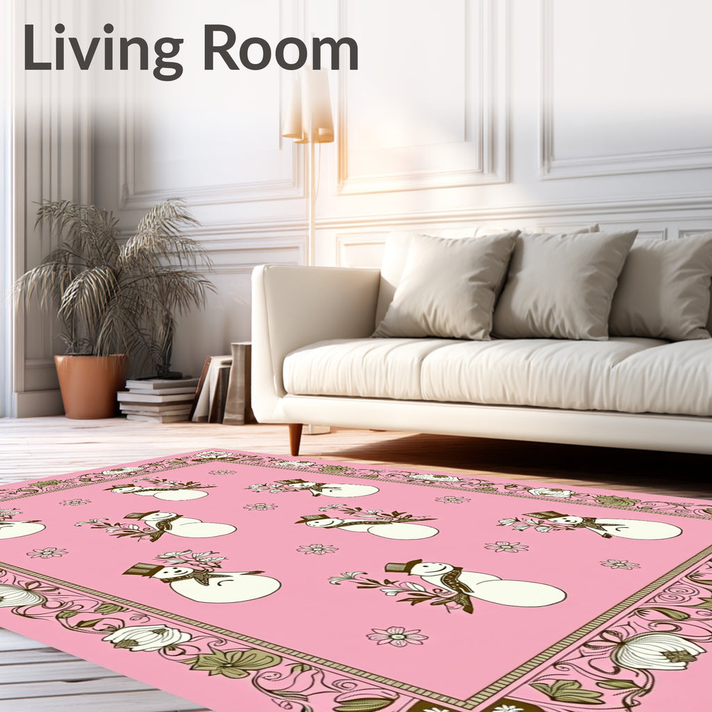 Pink Snowman Floral Border Rug