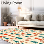 Festive Red Teal Tree Snowflurry Rug
