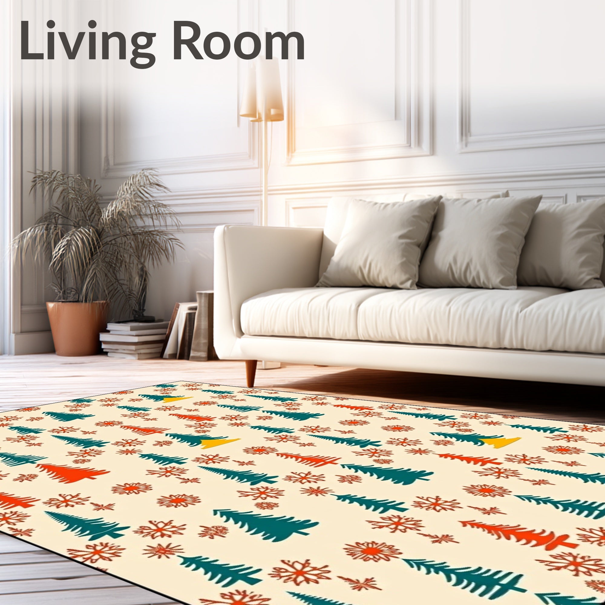 Festive Red Teal Tree Snowflurry Rug