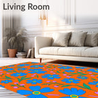 Retro Blue Daisy Orange Floral Rug
