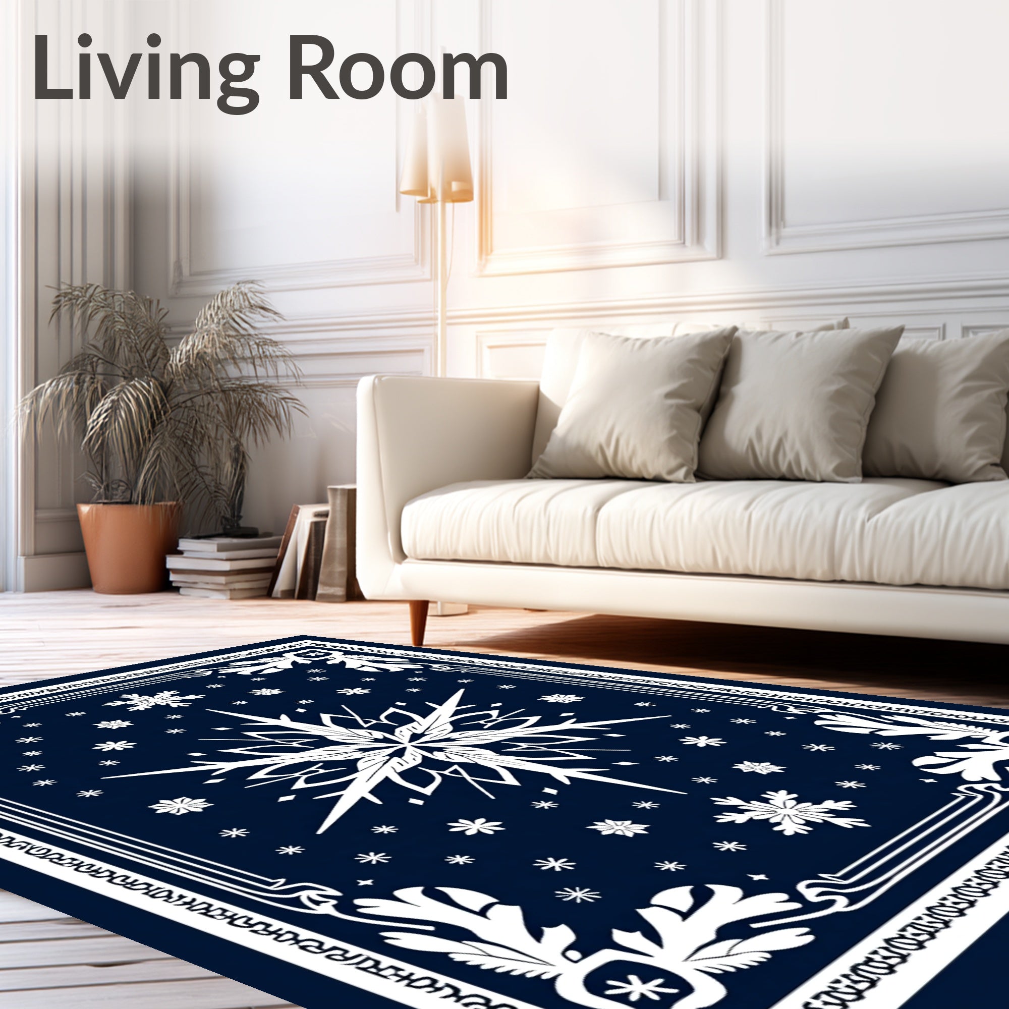 Winter Snowflake Navy Blue Rug