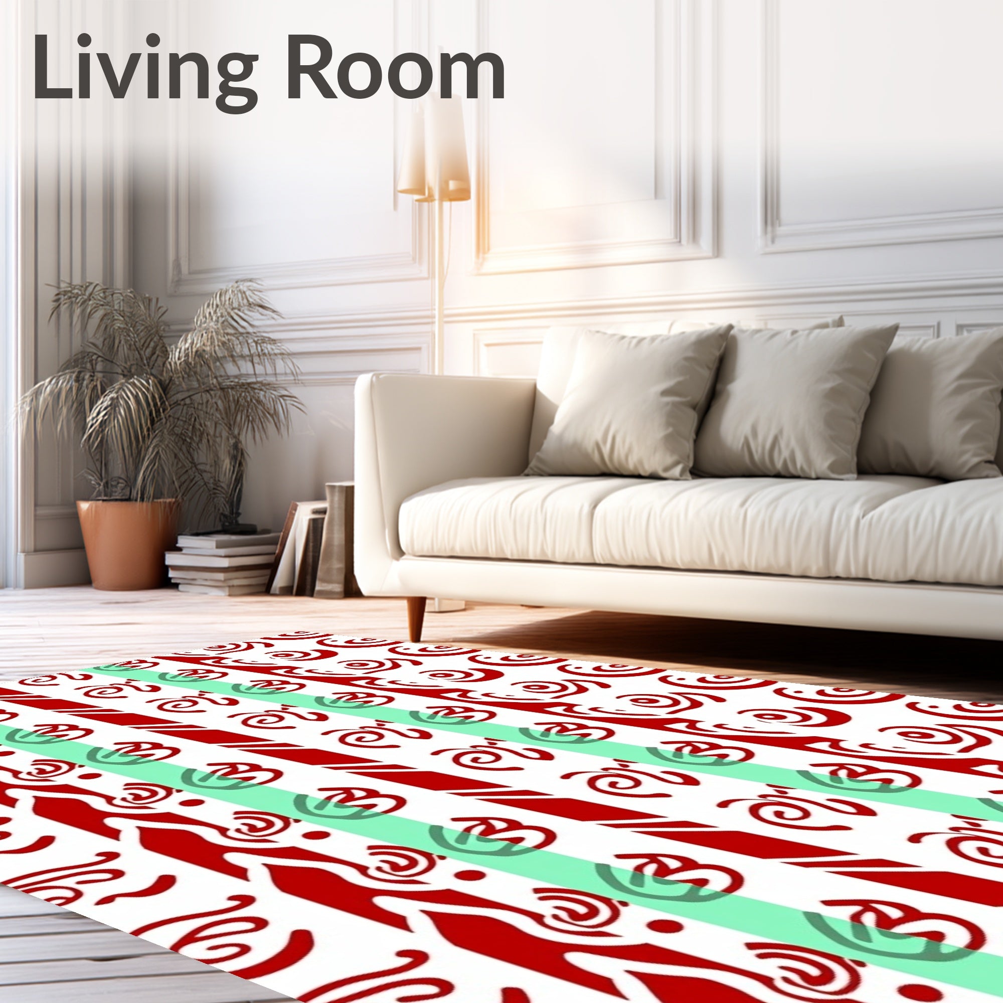 Red White Spiral Stripe Collage Rug