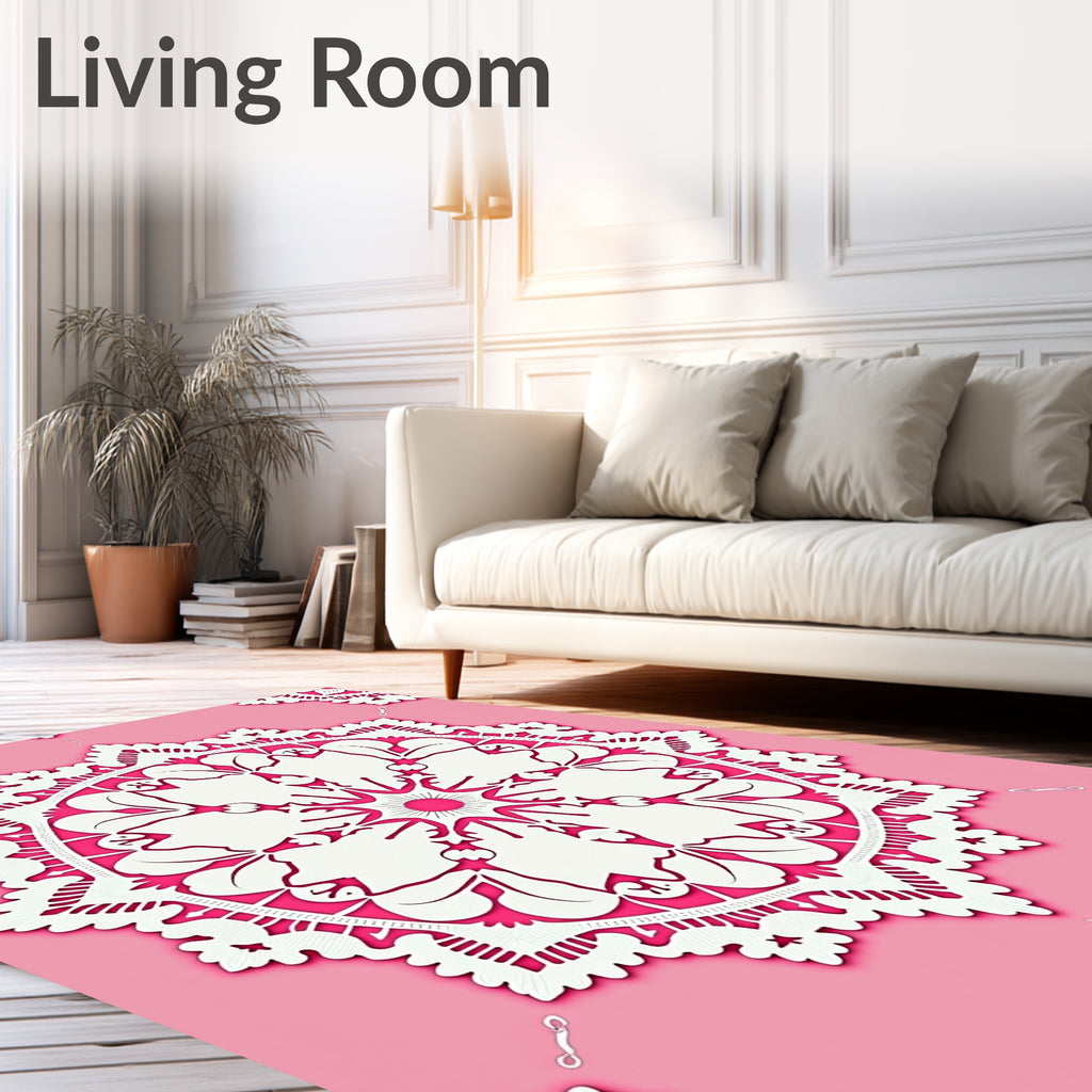 Pink Lace Mandala Floral Rug