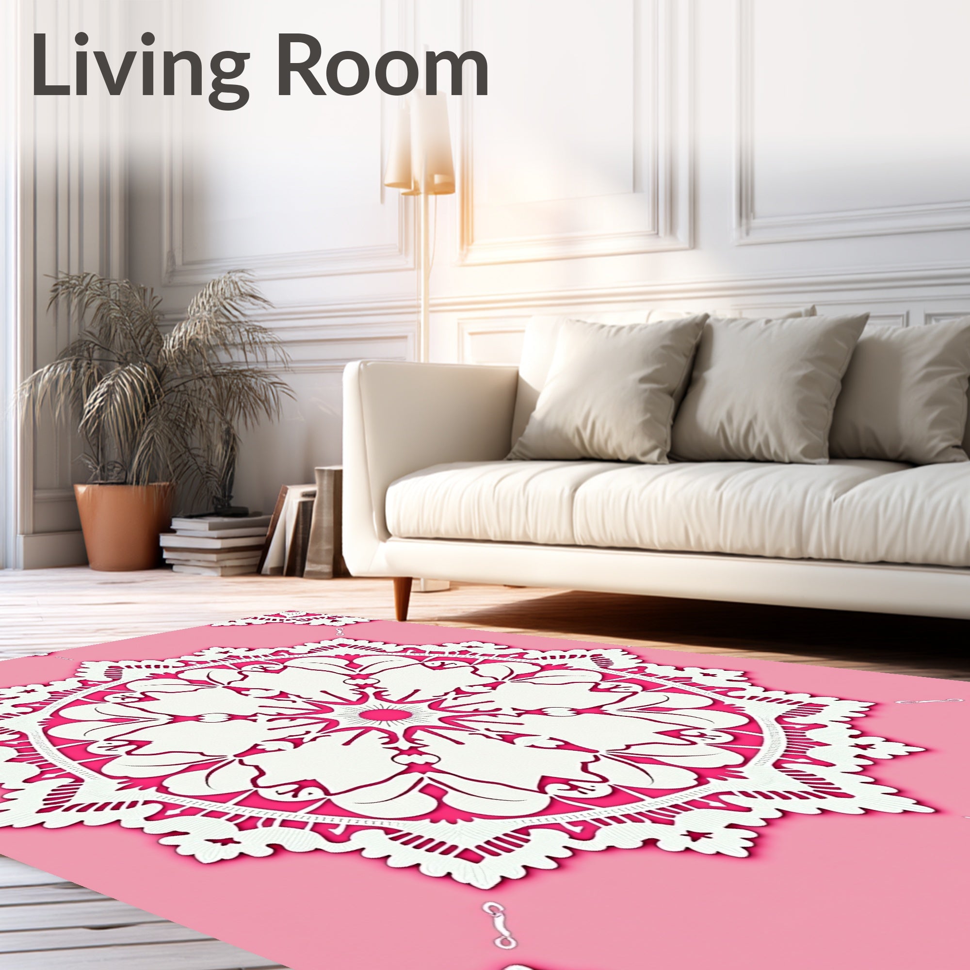 Pink Lace Mandala Floral Rug