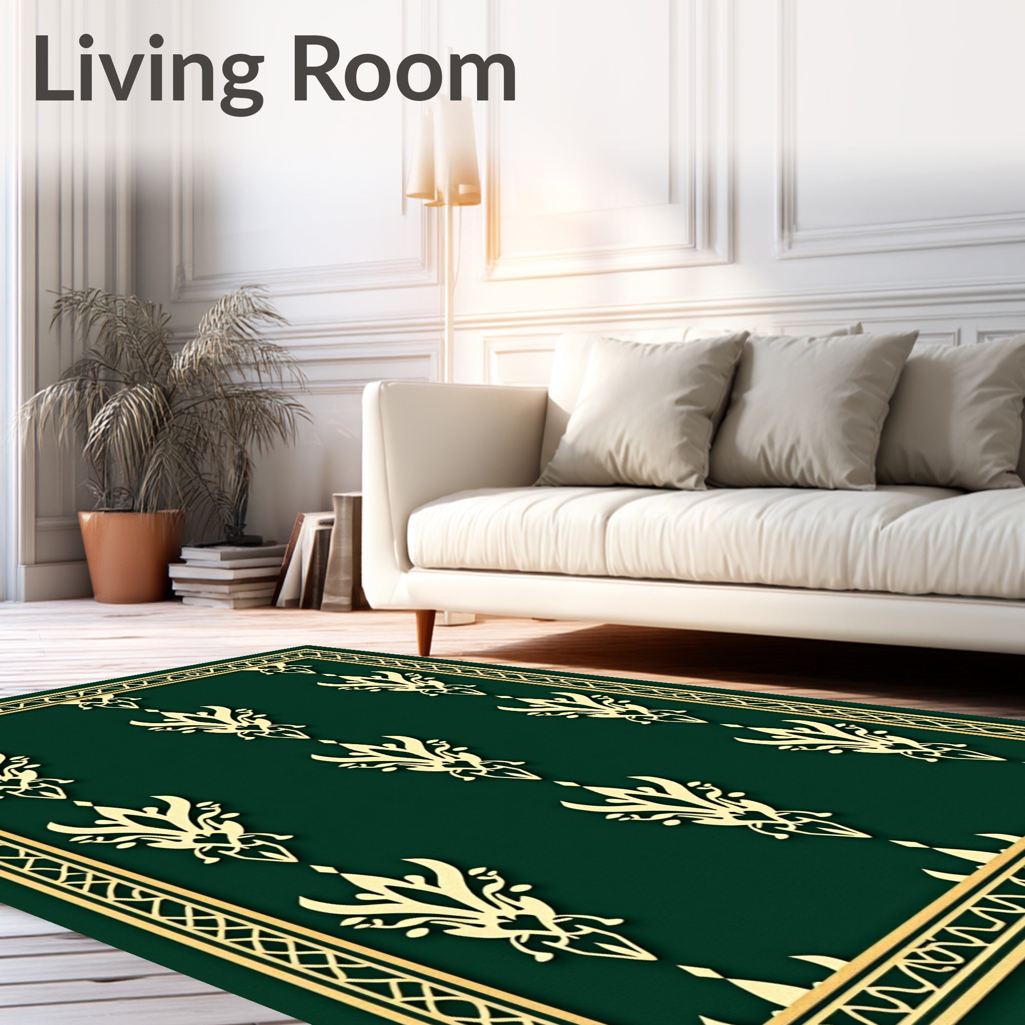 Regal Gold Floral Damask Emerald Rug