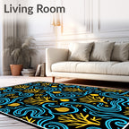Black Yellow Blue Swirl Tree Ornament Rug
