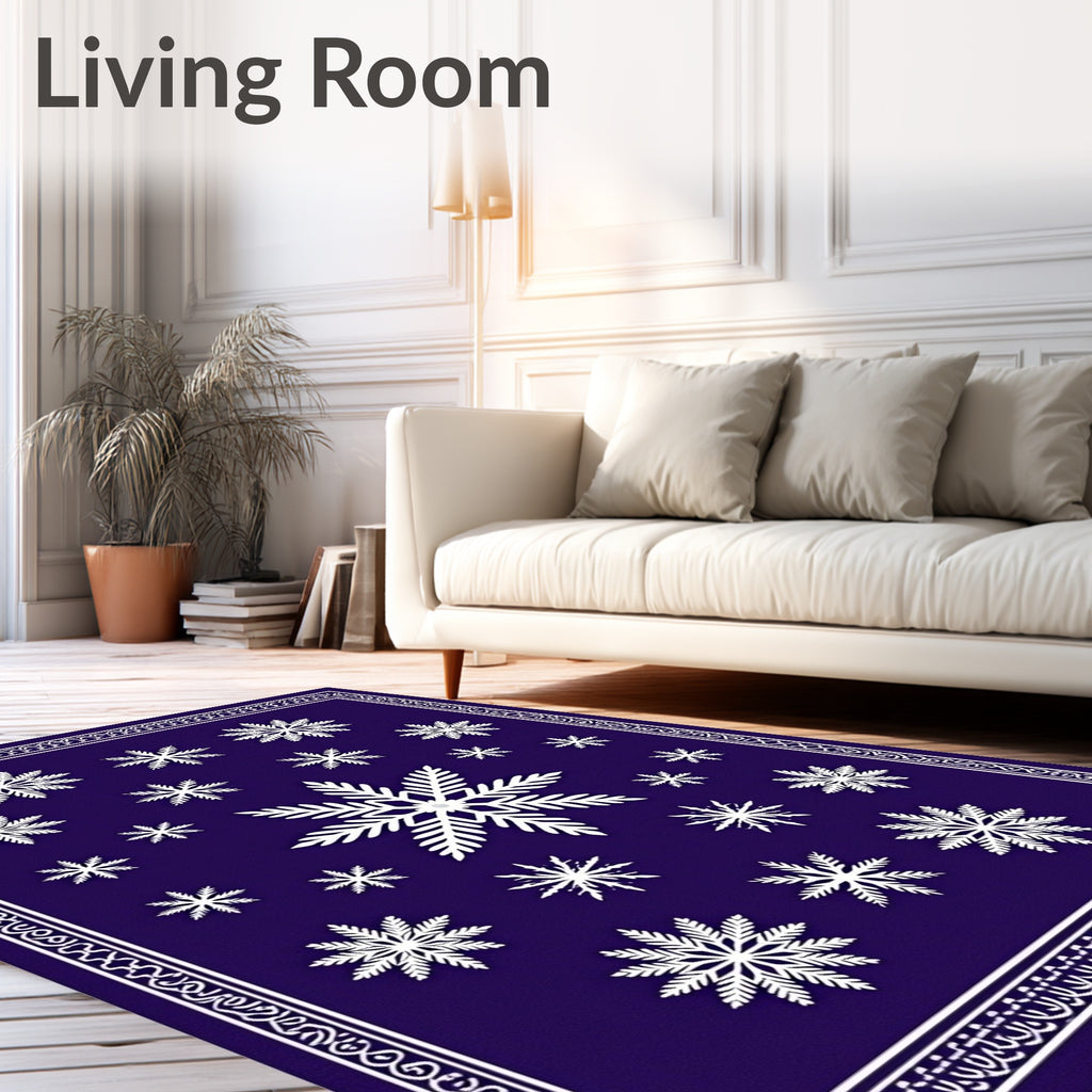 Deep Blue Snowflake Medallion Border Rug