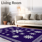 Deep Blue Snowflake Medallion Border Rug
