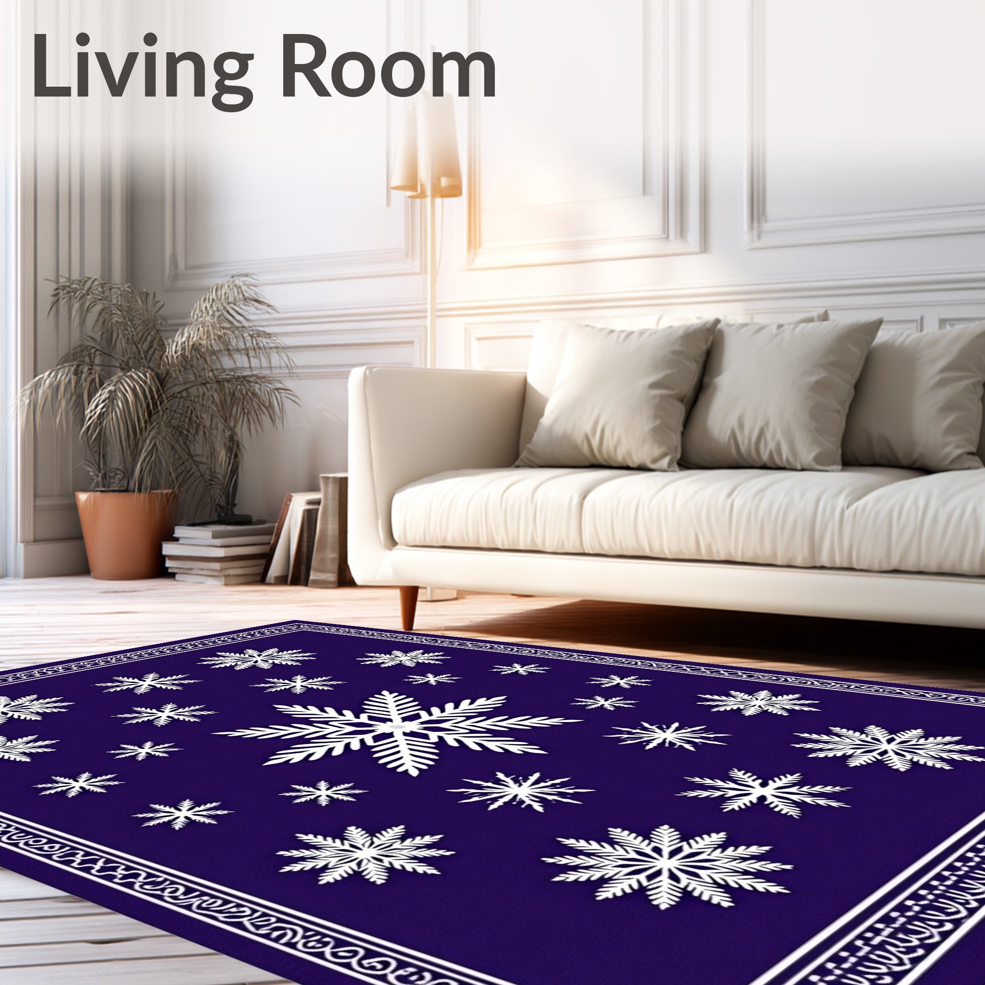 Deep Blue Snowflake Medallion Border Rug