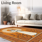Orange Halo Figure Botanical Border Rug
