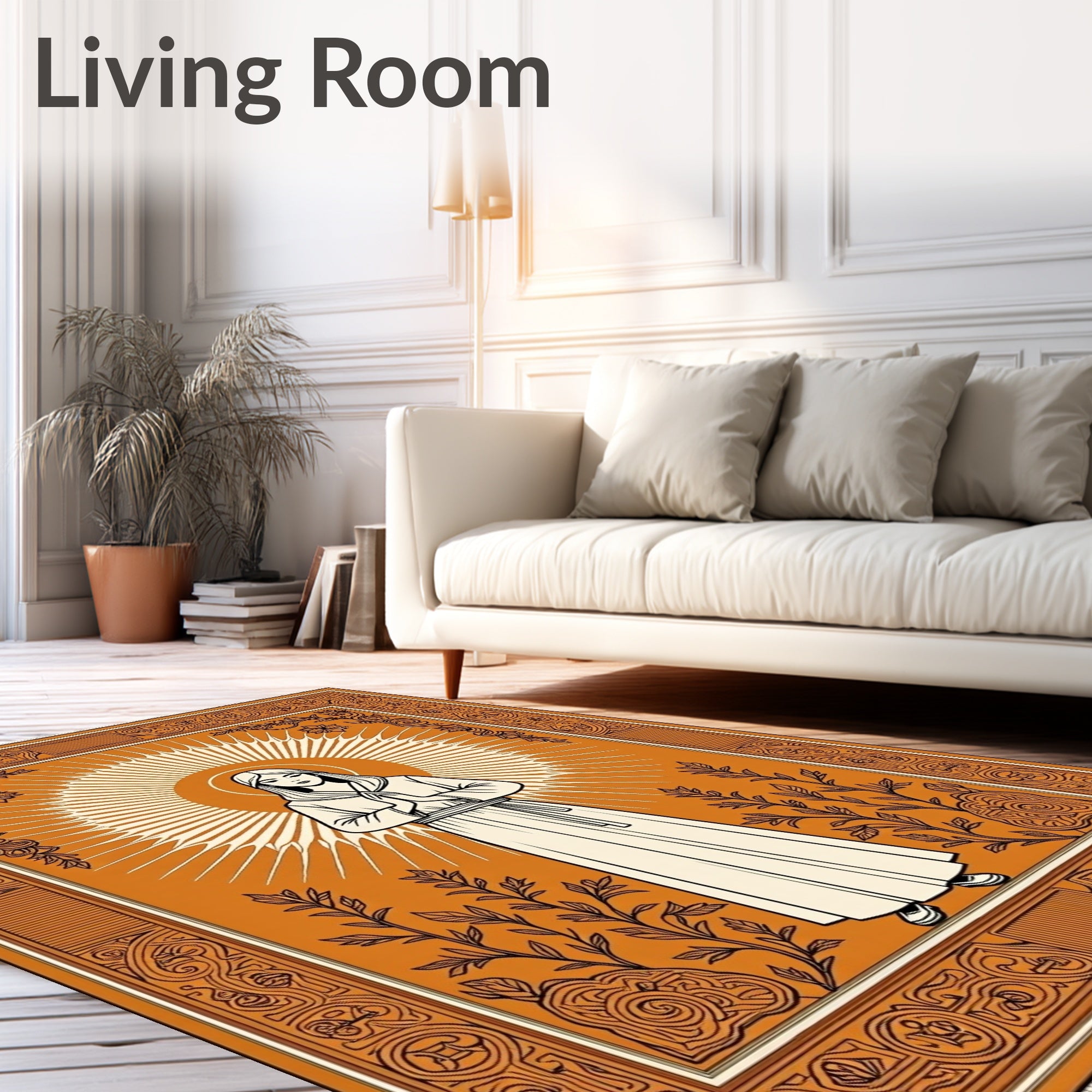 Orange Halo Figure Botanical Border Rug