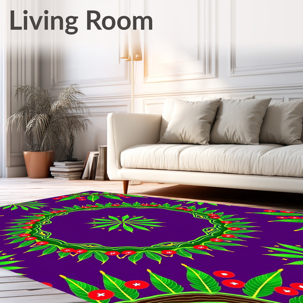 Vibrant Green Leaf Berry Wreath Rug