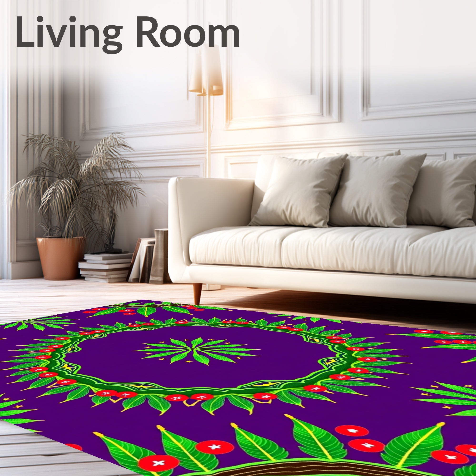 Vibrant Green Leaf Berry Wreath Rug