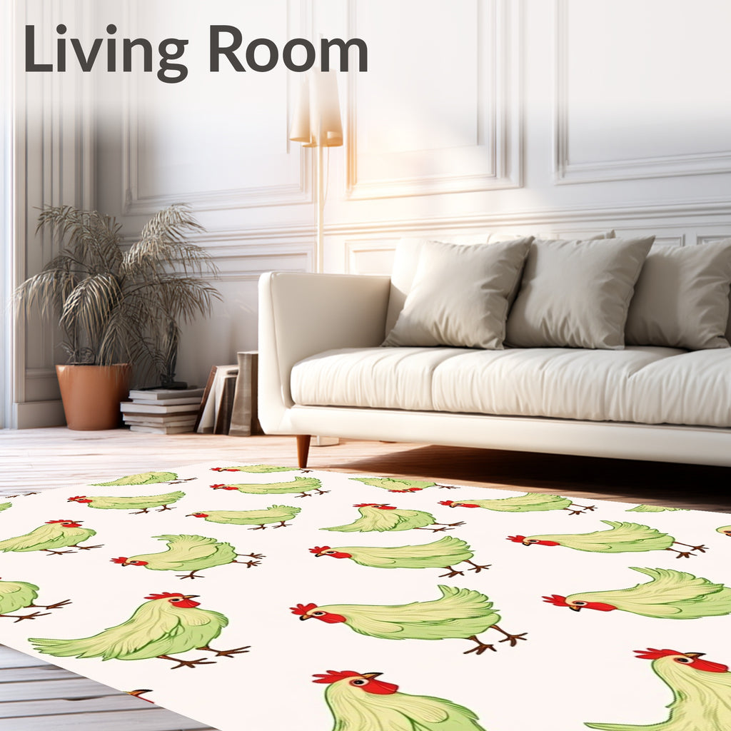 Charming Light Green Hen Motif Rug