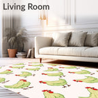 Charming Light Green Hen Motif Rug