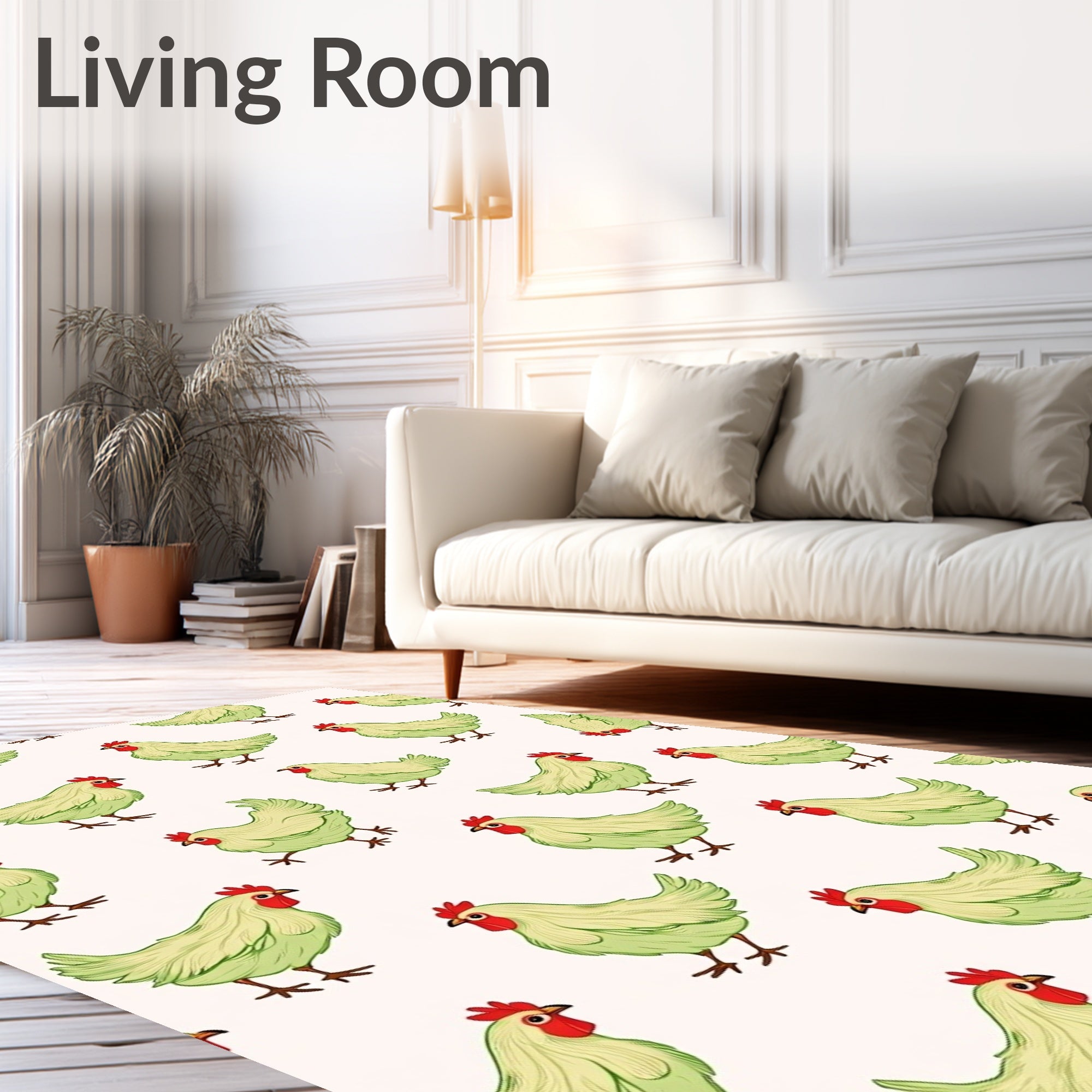 Charming Light Green Hen Motif Rug
