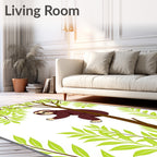 Brown Sloth Perched Among Green Leaves Rug
