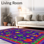 Royal Blue Festive Christmas Tree Stars Rug