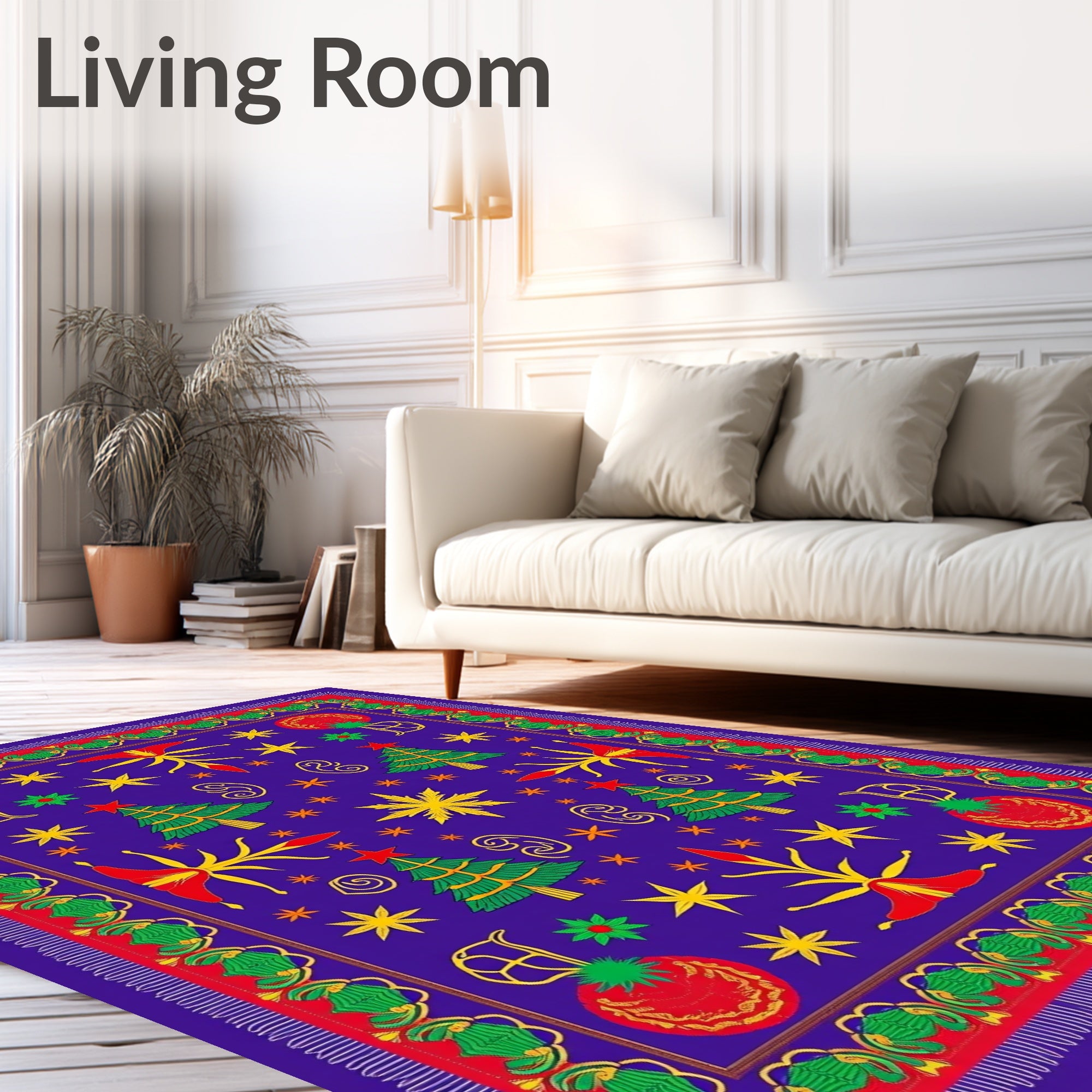Royal Blue Festive Christmas Tree Stars Rug