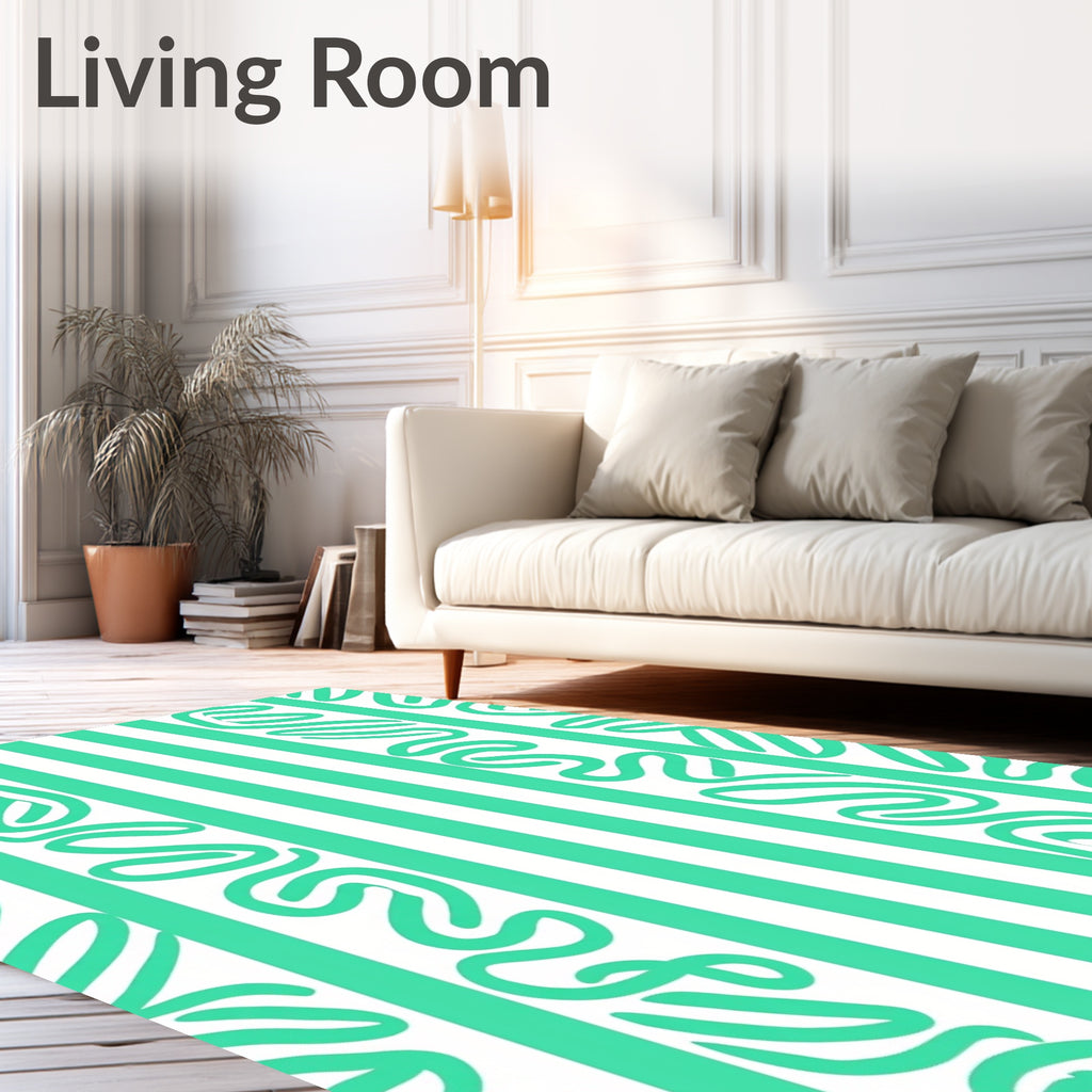 Jazzy Teal Swirl Stripes Rug