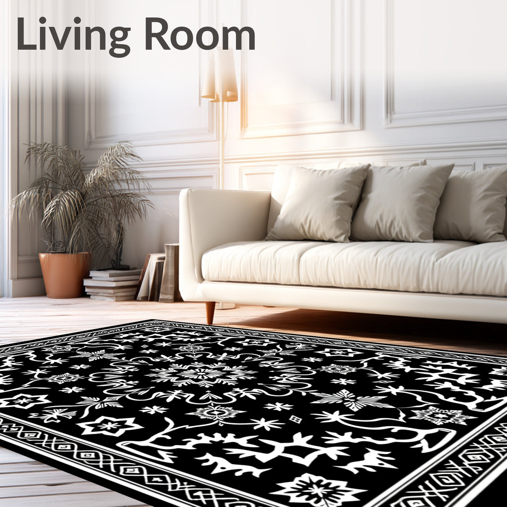Black and White Floral Medallion Blanket Rug