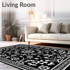 Black and White Floral Medallion Blanket Rug