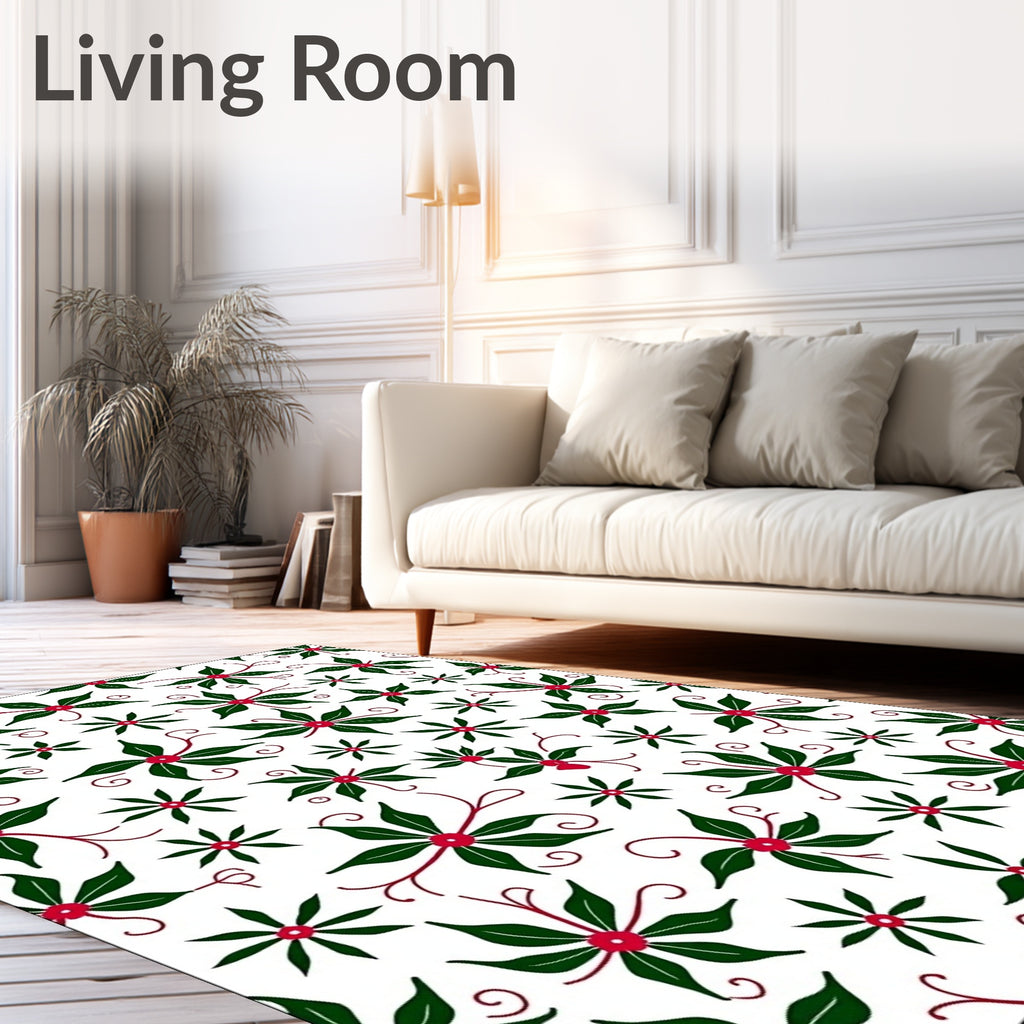 Festive Green Cranberry Floral Swirls Rug