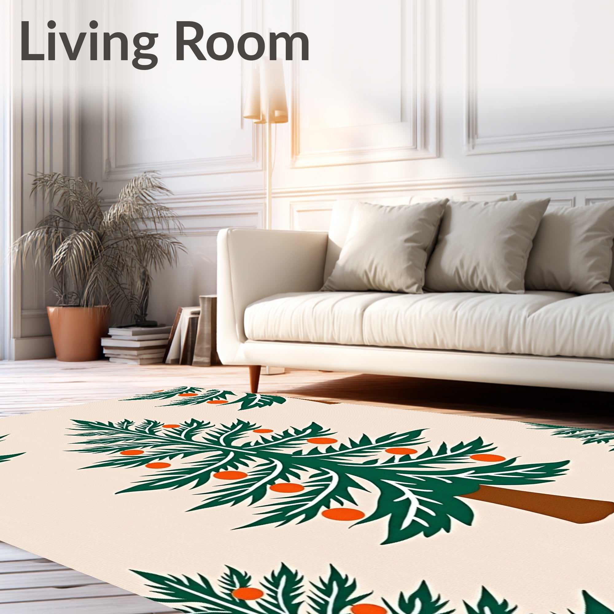 Evergreen Tree with Orange Ornaments Rug