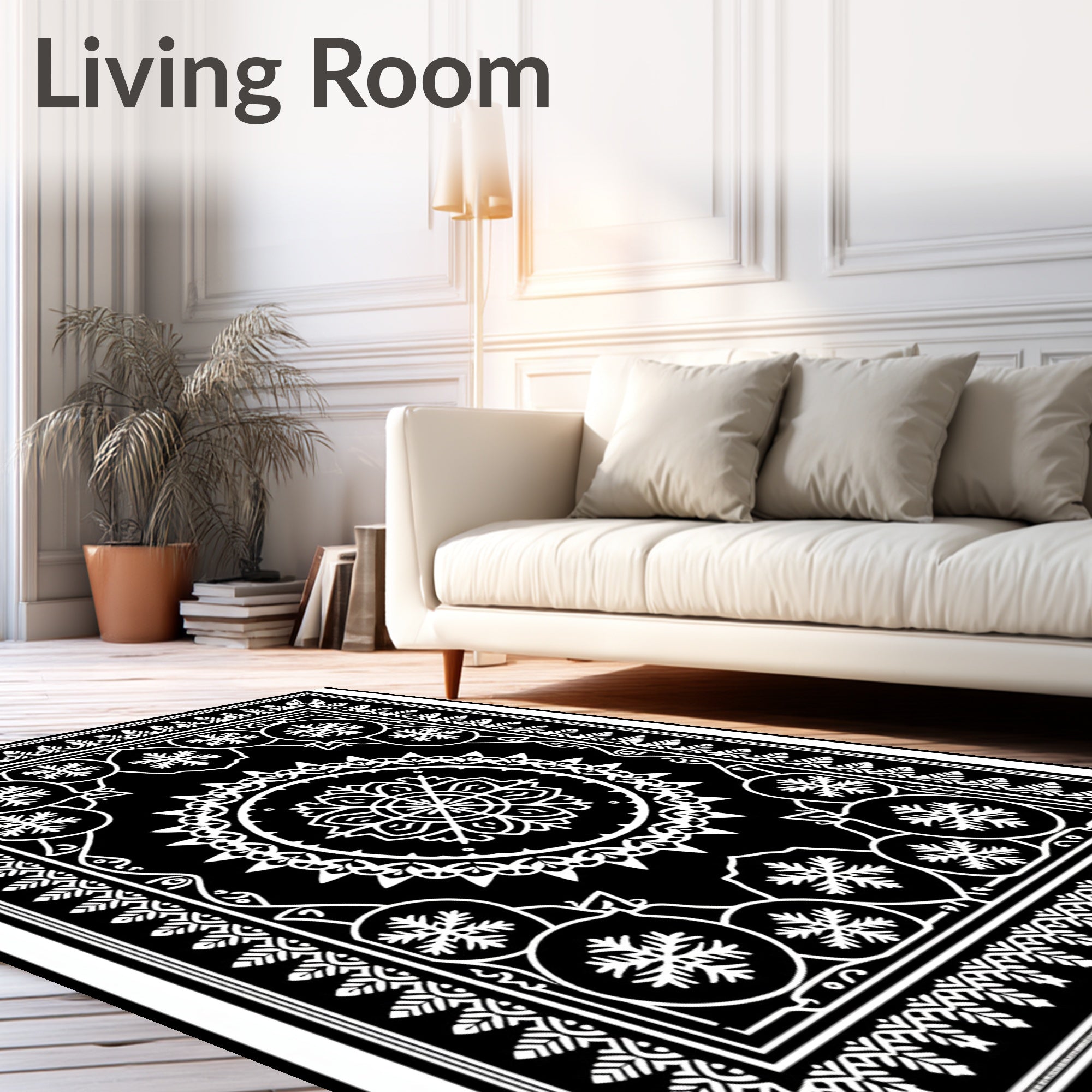 Monochromatic Ornate Snowflake Mandala Medallion Rug