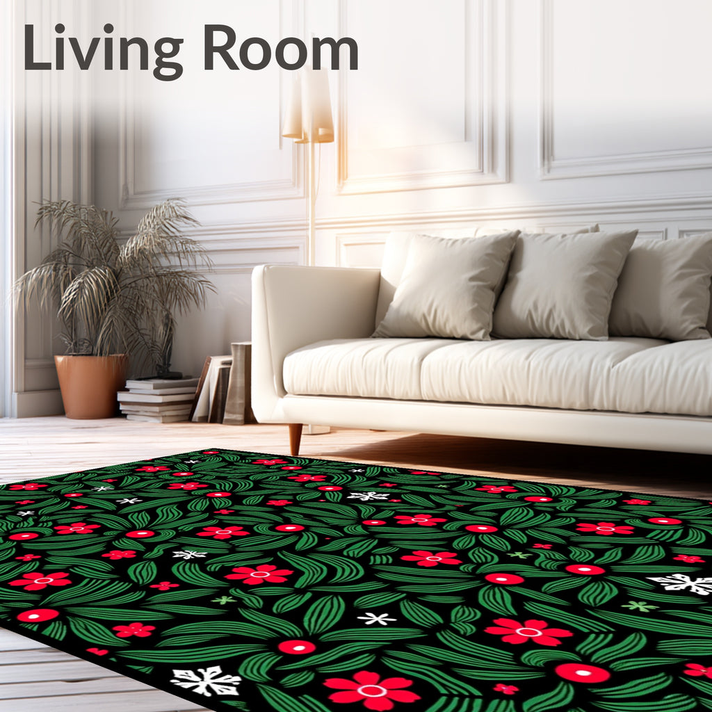 Red Green Floral Whimsical Art Piece Rug